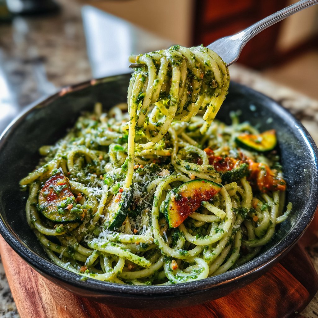 Roasted Zucchini Pesto Pasta