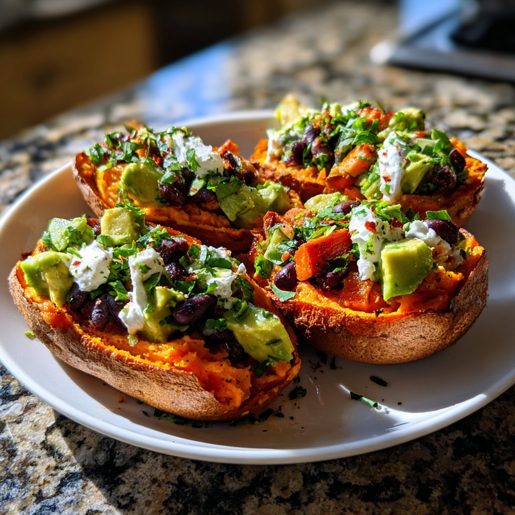 Baked Sweet Potato Veggie Boats