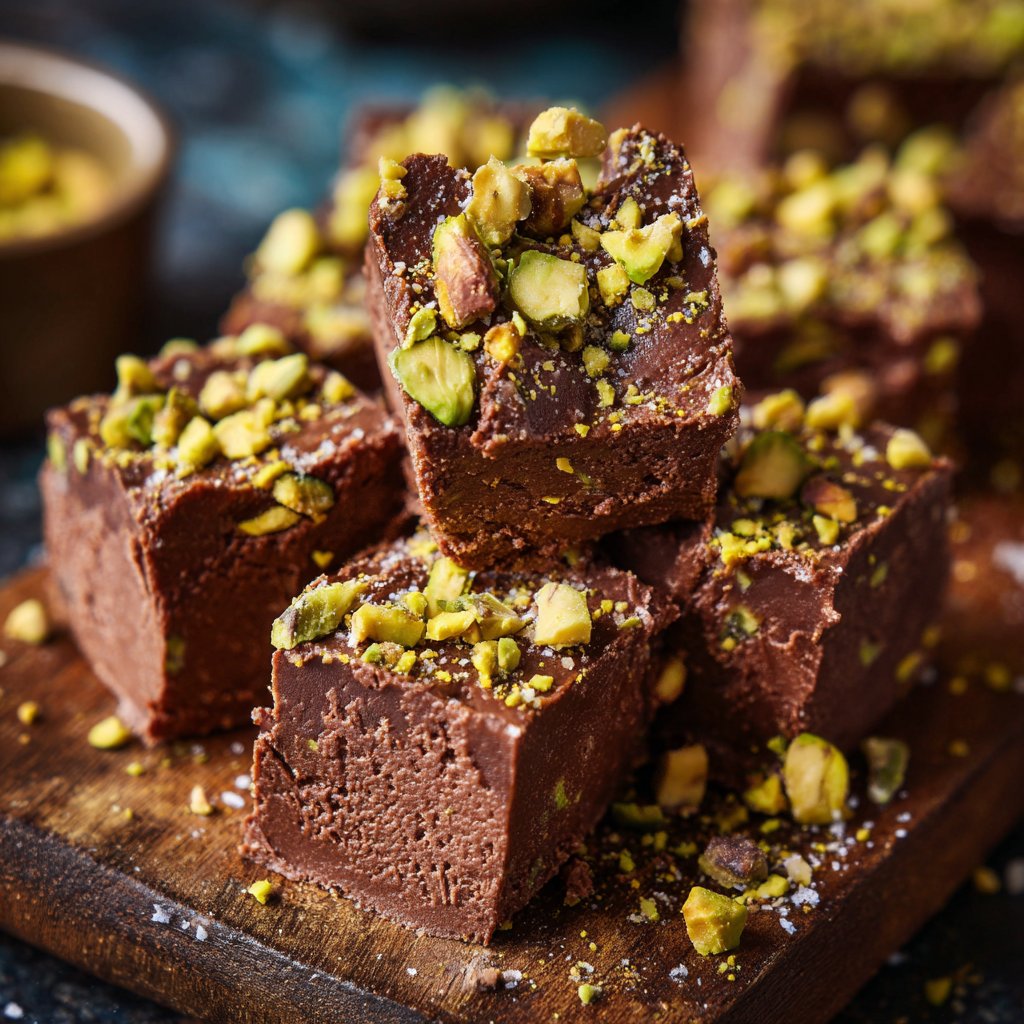 Chocolate Pistachio Fudge Bites